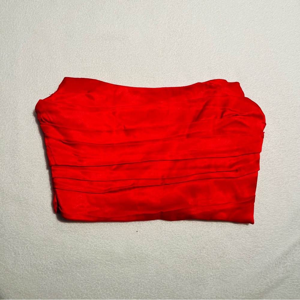 Zara Red Bustier Shiny Ruched Crop